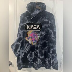 Hyper Space Mens NASA Tie Dye Hoodie XXL Psychedelic Astronaut Graphic Y2K Rave
